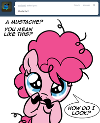 Size: 500x616 | Tagged: safe, artist:sketchyjackie, pinkie pie, earth pony, pony, g4, ask, cute, diapinkes, female, filly, filly pinkie pie, moustache, my little filly, solo, younger