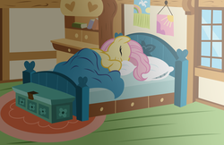 Size: 5000x3240 | Tagged: safe, artist:kooner-cz, artist:kp-shadowsquirrel, fluttershy, pony, g4, bed, female, sleeping, solo, vector