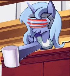 Size: 587x635 | Tagged: safe, artist:negativefox, princess luna, pony, g4, ace attorney, coffee, crossover, female, godot, phoenix wright, solo