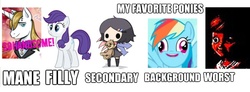 Size: 653x240 | Tagged: safe, prince blueblood, rainbow dash, g4, care bears, derp, meta, my favorite ponies, nue houjuu, recolor, touhou, wat