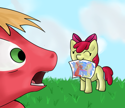 Size: 1500x1300 | Tagged: safe, artist:angelstar7, apple bloom, big macintosh, fluttershy, earth pony, pony, g4, apple bloom the shipper, drawing, male, ship:fluttermac, shipper on deck, shipping, stallion, straight