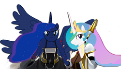 Size: 1043x600 | Tagged: safe, princess celestia, princess luna, semi-anthro, princess molestia, g4, cosmic break, crossover, eris, resha, zero