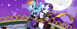 Size: 800x302 | Tagged: safe, rainbow dash, rarity, anthro, g4, cosmic break, crossover, shinobi