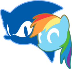 Size: 850x816 | Tagged: safe, artist:fuzon-s, rainbow dash, g4, artifact, crossover, duo, logo, male, simple background, sonic the hedgehog, sonic the hedgehog (series), style emulation, transparent background