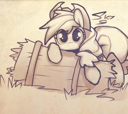 Size: 555x496 | Tagged: safe, artist:skygracer, applejack, g4, hay, monochrome