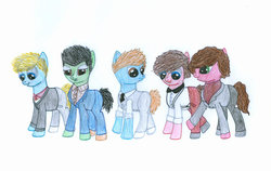 Size: 900x568 | Tagged: safe, artist:equestriasponies, pony, boy band, clothes, one direction, ponified, traditional art