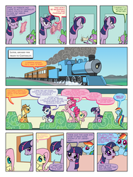 Size: 900x1200 | Tagged: safe, artist:arofatamahn, applejack, fluttershy, pinkie pie, rainbow dash, rarity, spike, twilight sparkle, comic:the night the magic died, g4, comic, mane six, train