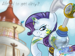 Size: 500x375 | Tagged: safe, artist:batlover800, rarity, pony, g4, crossover, f.l.u.d.d., goop, looking at you, parody, solo, stain, super mario bros., super mario sunshine, text