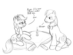 Size: 1200x900 | Tagged: safe, artist:lunarapologist, applejack, big macintosh, earth pony, pony, g4, blind date, male, monochrome, sketch, stallion