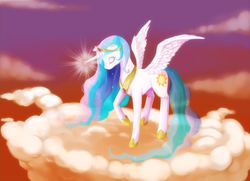 Size: 2000x1447 | Tagged: safe, artist:raidiance, princess celestia, alicorn, pony, g4, cloud, female, mare, solo