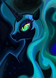 Size: 882x1216 | Tagged: safe, artist:schwarz-one, nightmare moon, alicorn, pony, g4, bust, female, mare, profile, signature, solo