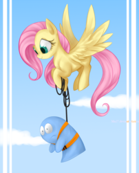 Size: 1000x1236 | Tagged: safe, artist:mn27, fluttershy, pegasus, pony, g4, bloo (foster's), bungee jumping, crossover, foster's home for imaginary friends, male