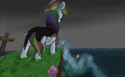 Size: 999x615 | Tagged: safe, artist:colorlesscupcake, rainbow dash, pegasus, pony, g4, crying, female, implied death, mare, sad, solo