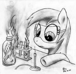 Size: 2428x2348 | Tagged: safe, artist:jarwall, derpy hooves, pegasus, pony, g4, bunsen burner, female, fire, goggles, high res, mare, science