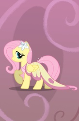 Size: 1431x2200 | Tagged: safe, artist:anima-dos, fluttershy, pony, g4, clothes, dress, female, flower, gala dress, solo