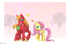 Size: 6084x3753 | Tagged: safe, artist:lova-gardelius, big macintosh, fluttershy, earth pony, pony, g4, male, ship:fluttermac, shipping, stallion, straight