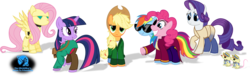 Size: 1600x487 | Tagged: safe, artist:zimvader42, applejack, flam, flim, fluttershy, pinkie pie, rainbow dash, rarity, twilight sparkle, mouse, pony, robot, robot pony, g4, arthur dent, crossover, flim flam brothers, flutterbot, ford prefect, hitchhiker's guide to the galaxy, marvin the paranoid android, mousified, roboticization, simple background, species swap, transparent background, trillian, zaphod beeblebrox