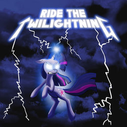 Size: 800x800 | Tagged: safe, artist:pedantia, twilight sparkle, g4, album cover, glowing eyes, heavy metal, lightning, metal, metallica, parody, ponified, ponified album cover, ride the lightning, thrash metal