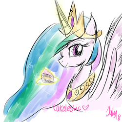 Size: 1024x1024 | Tagged: safe, artist:princesscadenza, princess celestia, g4, cake, cakelestia, smiling