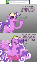 Size: 1000x1664 | Tagged: safe, artist:blockeraser, screwball, alicorn, pony, g4, angry, comic, dialogue, gradient background, hat, implied finger snap, propeller hat, race swap, screwball tells all, screwballicorn, swirly eyes, touchy, transformation, tumblr