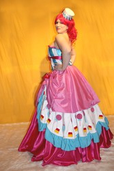 Size: 2848x4272 | Tagged: safe, artist:flitzichen, artist:klinanime, pinkie pie, human, g4, clothes, cosplay, dress, gala dress, hand on hip, irl, irl human, photo, solo