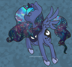 Size: 791x739 | Tagged: safe, artist:girafficorn, princess luna, pony, g4, eyes closed, female, raised hoof, solo, the cosmos