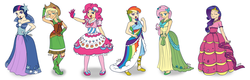 Size: 2824x900 | Tagged: safe, artist:empty-10, applejack, fluttershy, pinkie pie, rainbow dash, rarity, twilight sparkle, human, g4, clothes, dress, gala dress, humanized, mane six