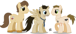 Size: 1500x685 | Tagged: safe, artist:glamourkat, alicorn, earth pony, pony, castiel, dean winchester, male, ponified, sam winchester, simple background, spread wings, stallion, supernatural, transparent background, trio, unshorn fetlocks, wings