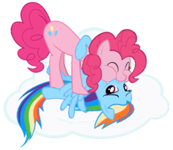 Size: 757x656 | Tagged: dead source, safe, artist:federalelephant, pinkie pie, rainbow dash, g4, cloud, eyes closed, female, kissing, lesbian, mouth to mouth, puffy cheeks, ship:pinkiedash, shipping