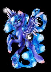 Size: 1024x1433 | Tagged: safe, artist:art-surgery, princess luna, alicorn, pony, g4, black background, female, looking at you, simple background, solo