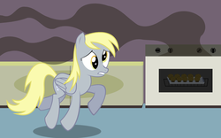 Size: 1200x750 | Tagged: safe, artist:felixabsolved, derpy hooves, pegasus, pony, g4, cooking, female, mare, muffin