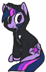 Size: 448x702 | Tagged: safe, artist:ghost, twilight sparkle, pony, g4, clothes, female, hoodie, mare, simple background, sitting, smiling, solo, white background