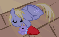 Size: 2560x1600 | Tagged: safe, artist:sirgalahadbw, derpy hooves, dinky hooves, g4, blanket, cute, daaaaaaaaaaaw, equestria's best mother, filly, foal, sleeping