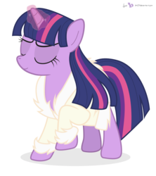 Size: 1200x1350 | Tagged: safe, artist:dm29, twilight sparkle, pony, unicorn, g4, bathrobe, clothes, eyes closed, female, glowing horn, grin, horn, mare, raised hoof, robe, simple background, smiling, solo, spa robe, transparent background, unicorn twilight