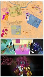 Size: 684x1169 | Tagged: safe, artist:miradge, apple bloom, daring do, derpy hooves, minuette, pinkie pie, scootaloo, sweetie belle, earth pony, pegasus, pony, unicorn, g4, cutie mark crusaders, female, filly, fourth wall, mare, tardis