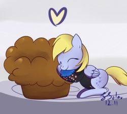 Size: 1000x900 | Tagged: safe, artist:solar-slash, derpy hooves, pegasus, pony, g4, female, giant muffin, mare, muffin, that pony sure does love muffins