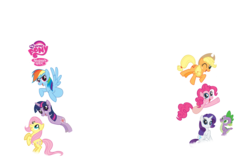 Size: 1600x1030 | Tagged: safe, applejack, fluttershy, pinkie pie, rainbow dash, rarity, spike, twilight sparkle, g4, official, amputee, hubworld, legless, limbless, mane seven, missing limb, my little pony logo, my little pony: friendship is magic logo, simple background, torticollis, transparent background, twilight stumple, vector, wingless