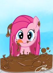 Size: 2550x3510 | Tagged: safe, artist:predo50, pinkie pie, g4, chocolate, gradient background, high res, looking at you, pinkamena diane pie, tongue out