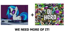 Size: 1361x771 | Tagged: safe, dj pon-3, vinyl scratch, g4, dj hero, exploitable meme, make it happen, meta, rhythm game