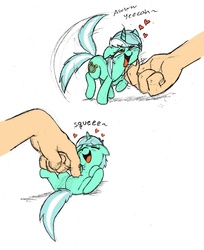 Size: 861x1053 | Tagged: safe, artist:elslowmo, artist:mickeymonster, lyra heartstrings, human, pony, unicorn, g4, ahegao, behaving like a dog, bellyrubs, chin scratch, cute, female, hand, happy, heart, human fetish, humie, lyrabetes, micro, open mouth, squee, tail wag, that pony sure does love hands, tickling, tiny ponies, weapons-grade cute