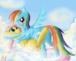 Size: 1000x800 | Tagged: safe, artist:miokomata, fluttershy, rainbow dash, g4, blushing, female, lesbian, ship:flutterdash, shipping