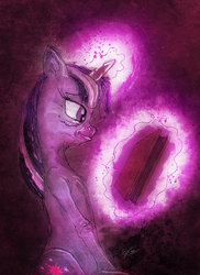 Size: 900x1234 | Tagged: dead source, safe, artist:eldwood, twilight sparkle, pony, g4, book, elderly, female, magic, old, older, solo