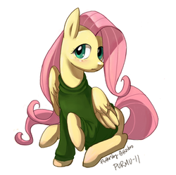 Size: 1270x1266 | Tagged: safe, artist:purmu, fluttershy, g4, bottomless, clothes, partial nudity, sweater, sweatershy