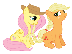 Size: 7200x5400 | Tagged: safe, artist:bri-sta, artist:mamandil, applejack, fluttershy, g4, absurd resolution, accessory swap, alternate hairstyle, female, lesbian, ship:appleshy, shipping, simple background, transparent background, vector