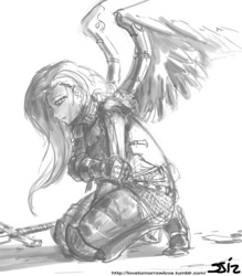 Size: 1000x1143 | Tagged: safe, artist:johnjoseco, fluttershy, angel, human, g4, armor, badass, blood, broken, flutterbadass, fluttershy the angel, grayscale, humanized, monochrome, sword, weapon, winged humanization, wings