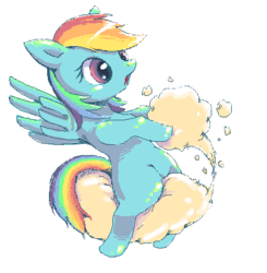 Size: 425x433 | Tagged: safe, artist:usappy-barkhaward, rainbow dash, pegasus, pony, g4, cloud, female, riding, solo