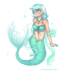 Size: 640x760 | Tagged: safe, artist:butterfly-pants, lyra heartstrings, mermaid, g4, belly button, bubble, cleavage, cute, female, humanized, jewelry, lyrabetes, mermaidized, necklace, seapony lyra, seashell, seashell bra, simple background, solo, white background