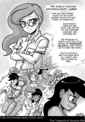 Size: 600x863 | Tagged: safe, artist:johnjoseco, daring do, princess luna, human, comic:the erotic adventures of daring do, g4, glasses, grayscale, humanized, monochrome, the treasure of octavia