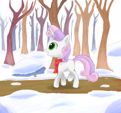 Size: 2100x1950 | Tagged: safe, artist:supervillain6, sweetie belle, pony, g4, clothes, female, scarf, snow, solo, winter