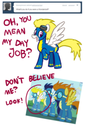 Size: 853x1280 | Tagged: safe, artist:willdrawforfood1, blaze, soarin', surprise, surprise (g4), ask surprise, g1, g4, the ticket master, ask, g1 to g4, generation leap, hilarious in hindsight, wonderbolts, wonderbolts uniform